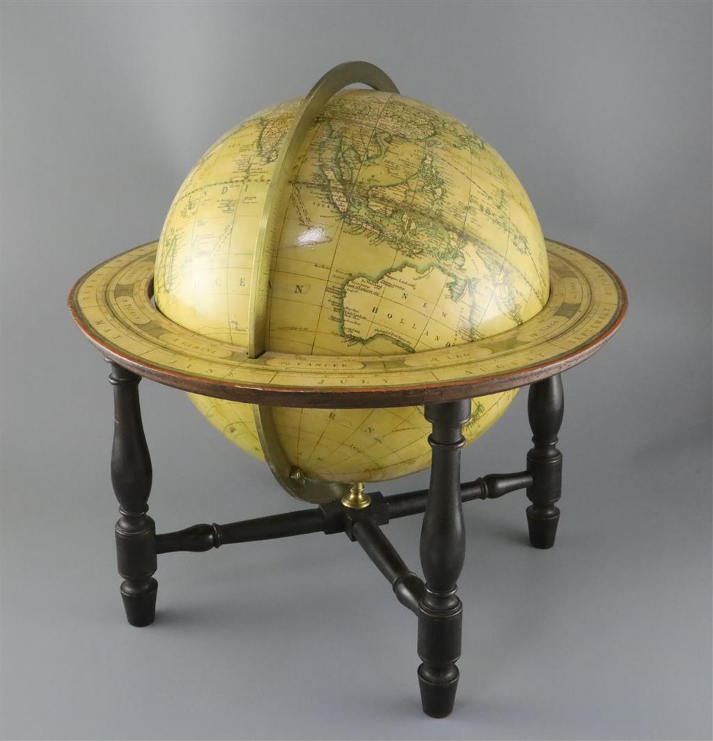 A Carys New Terrestrial globe, globe Diam. 11in., overall H.17in. overall Diam.15in.